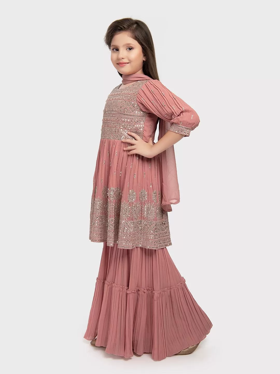 Peach Coloured Embroidered Kurta with Salwar and Dupatta \Simple Gharara And Sharara For Girls