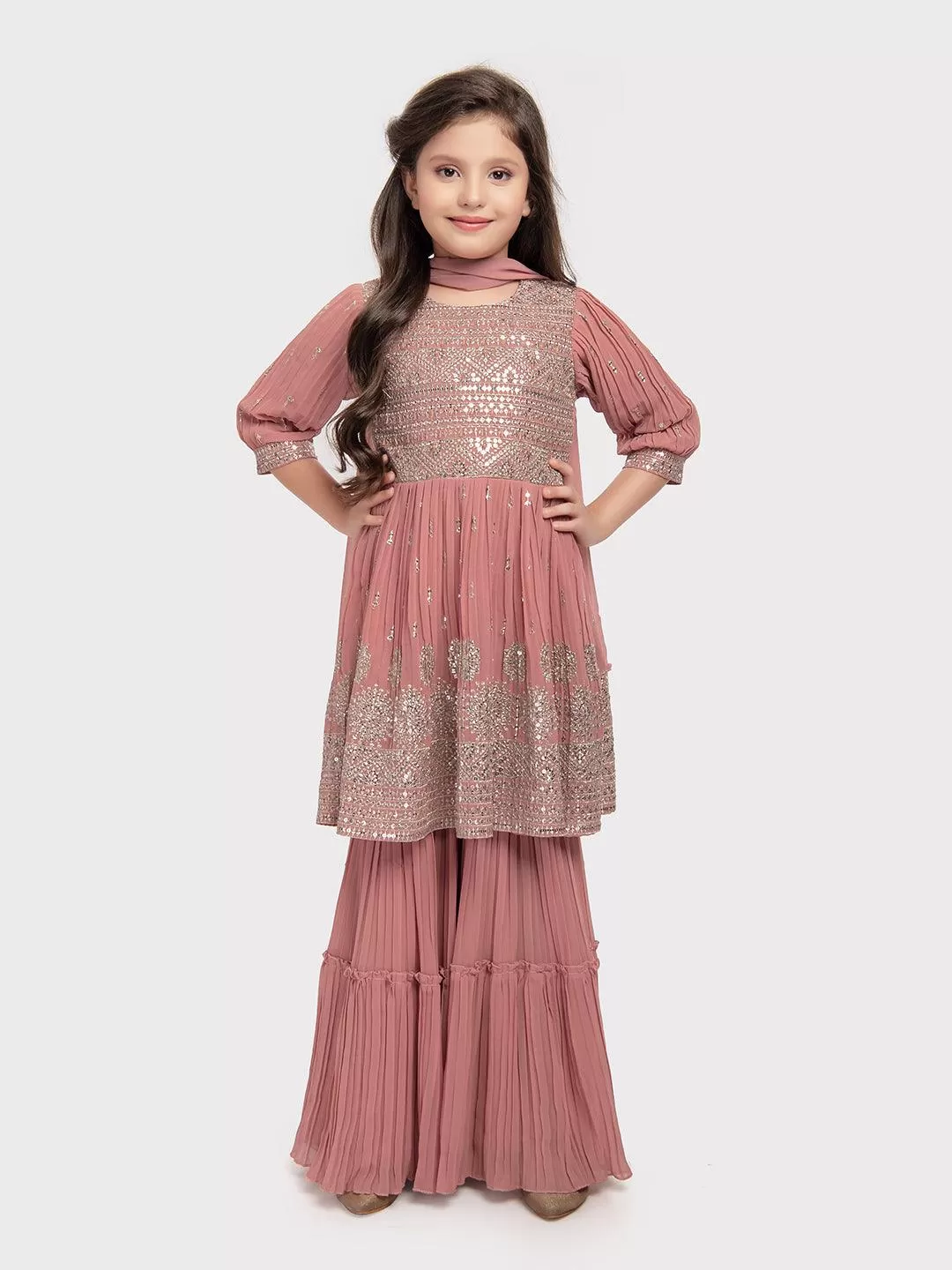 Peach Coloured Embroidered Kurta with Salwar and Dupatta \Simple Gharara And Sharara For Girls