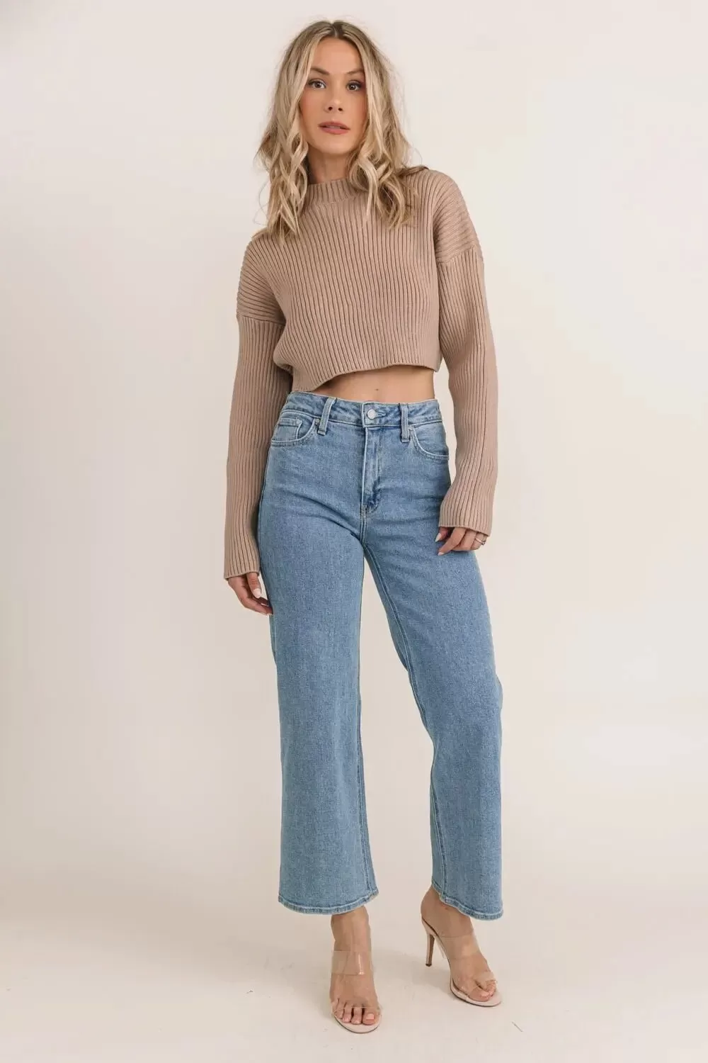 Phoenix Mocha Ribbed Crop Sweater - Final Sale