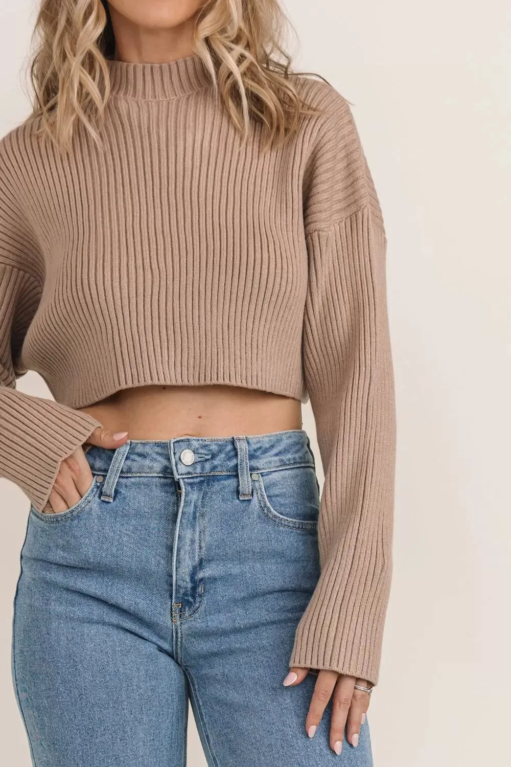 Phoenix Mocha Ribbed Crop Sweater - Final Sale