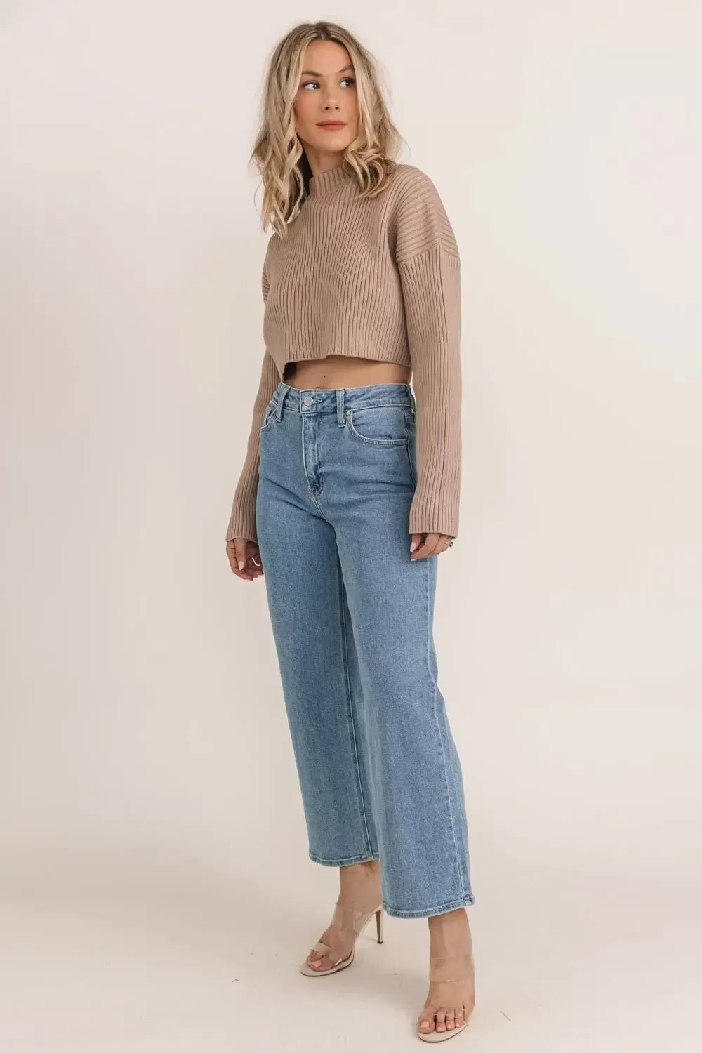 Phoenix Mocha Ribbed Crop Sweater - Final Sale