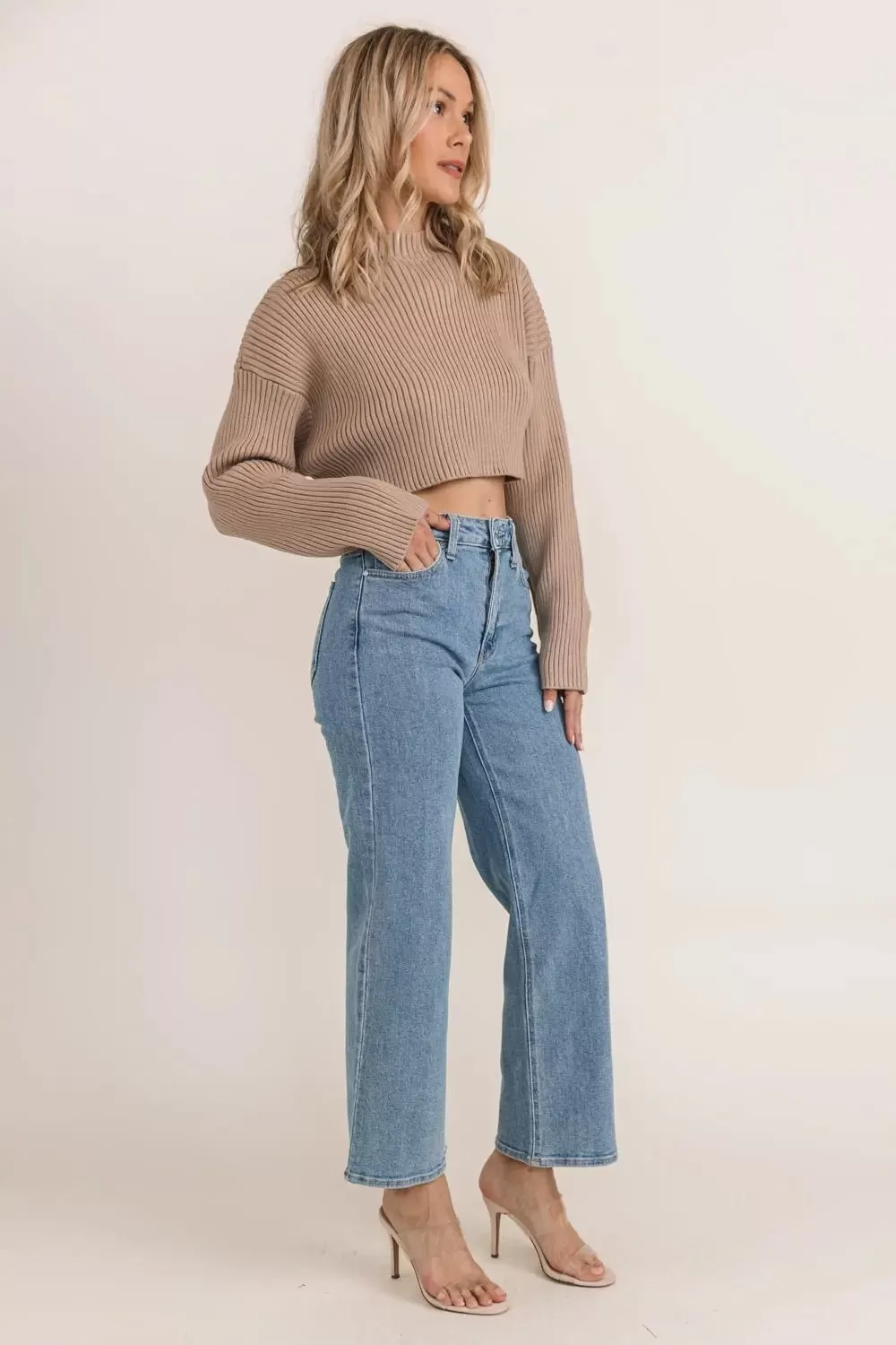 Phoenix Mocha Ribbed Crop Sweater - Final Sale