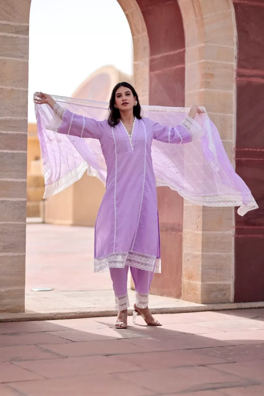 Piyu purple cotton straight set