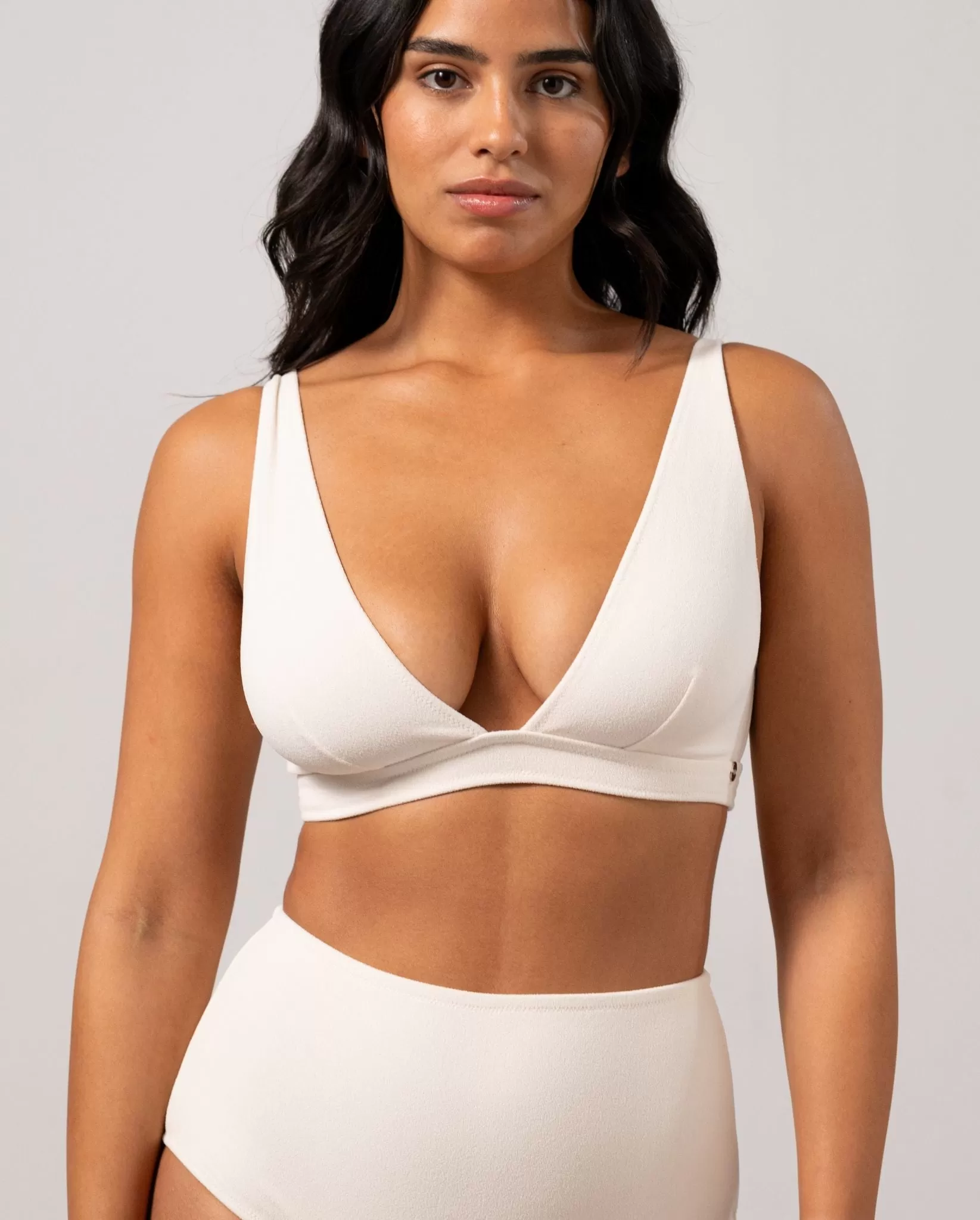 Plunge Bikini Top Cream