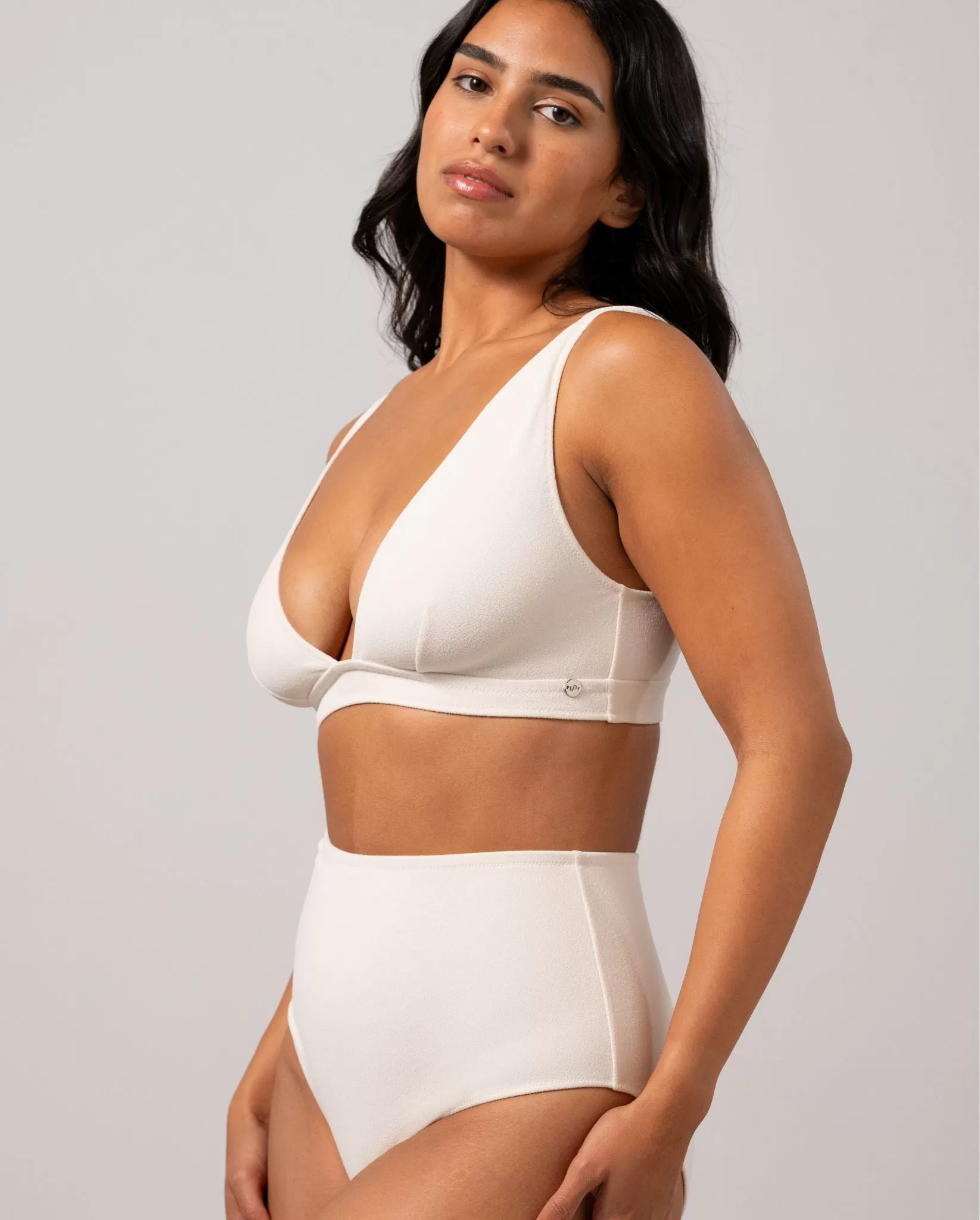 Plunge Bikini Top Cream