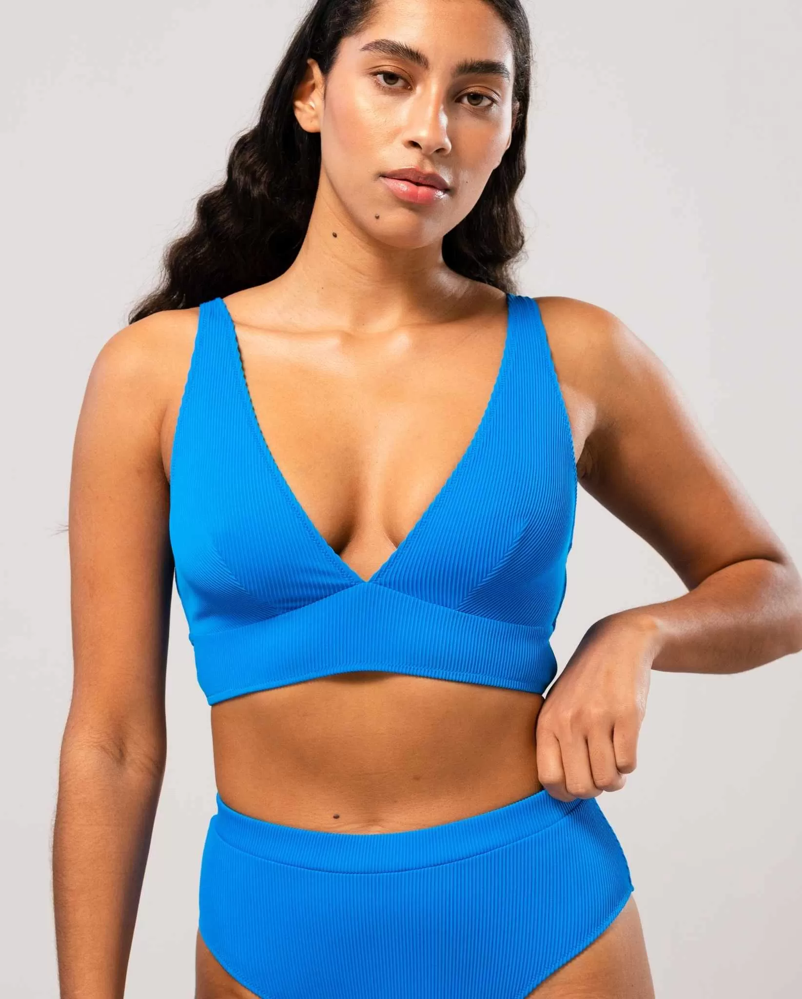 Plunge Bikini Top Turquoise Blue