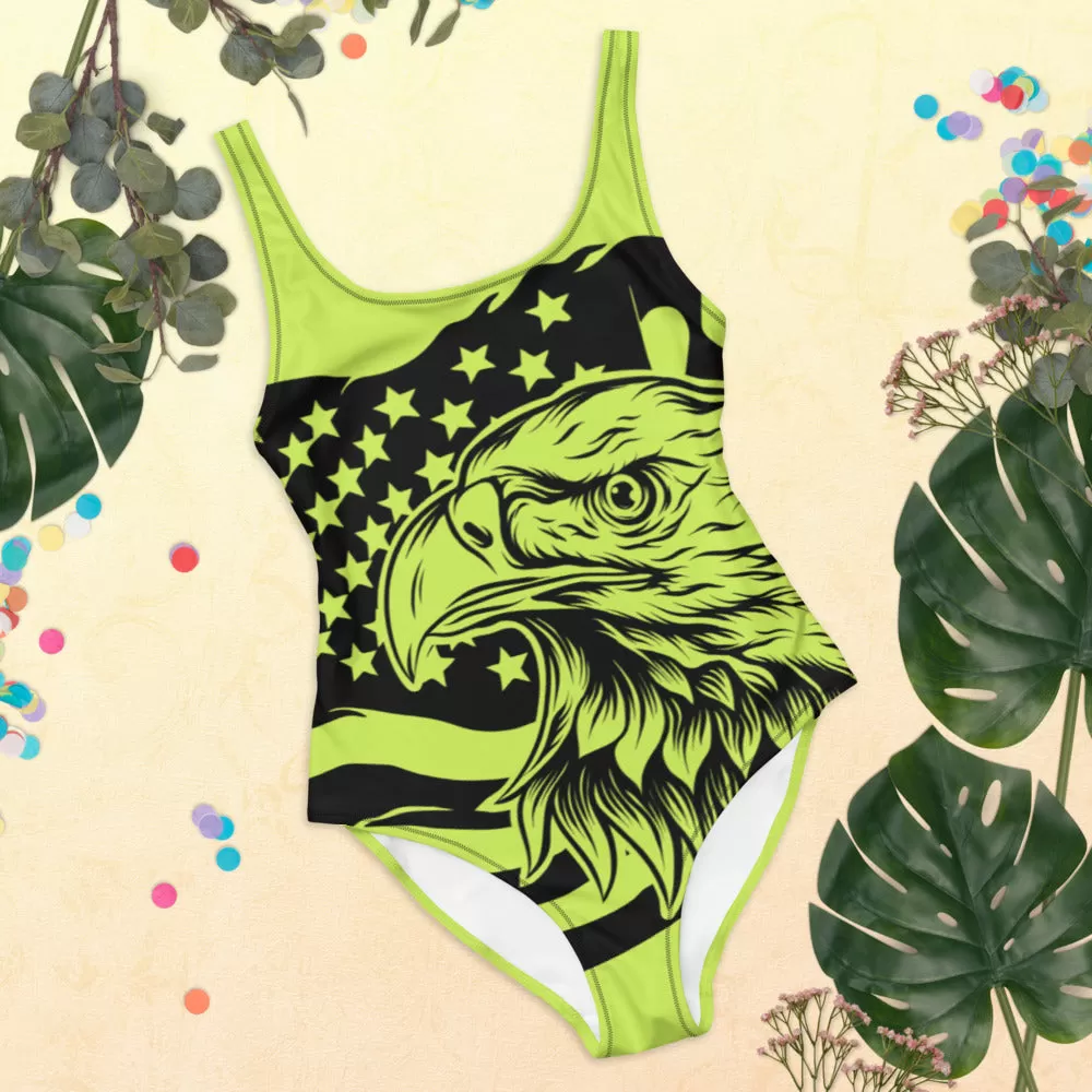 Plus Size Swimwear And Extra Small Swimsuit / Green Swimsuit With American Flag And Eagle Print