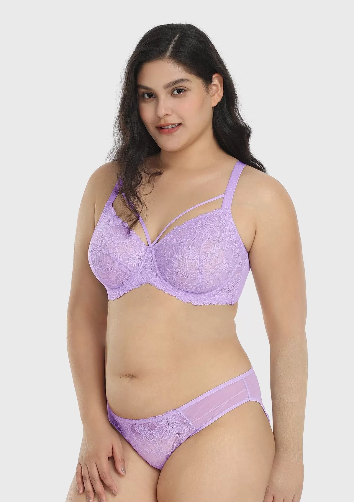 Pretty In Petals Purple Unlined Strappy Lace Underwire Bra