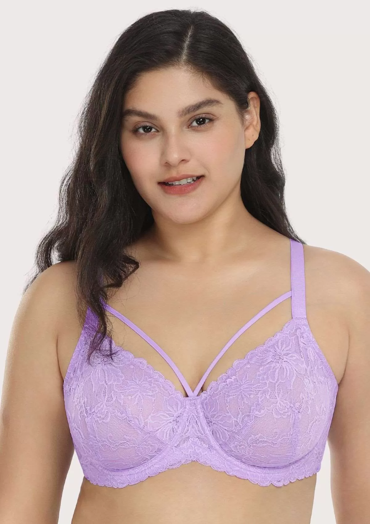 Pretty In Petals Purple Unlined Strappy Lace Underwire Bra