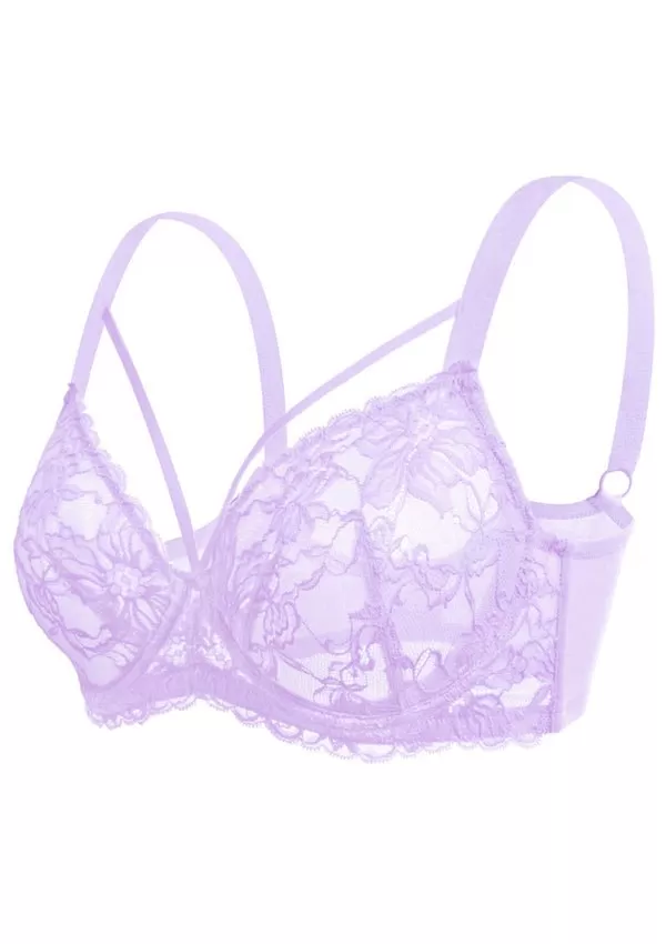 Pretty In Petals Purple Unlined Strappy Lace Underwire Bra