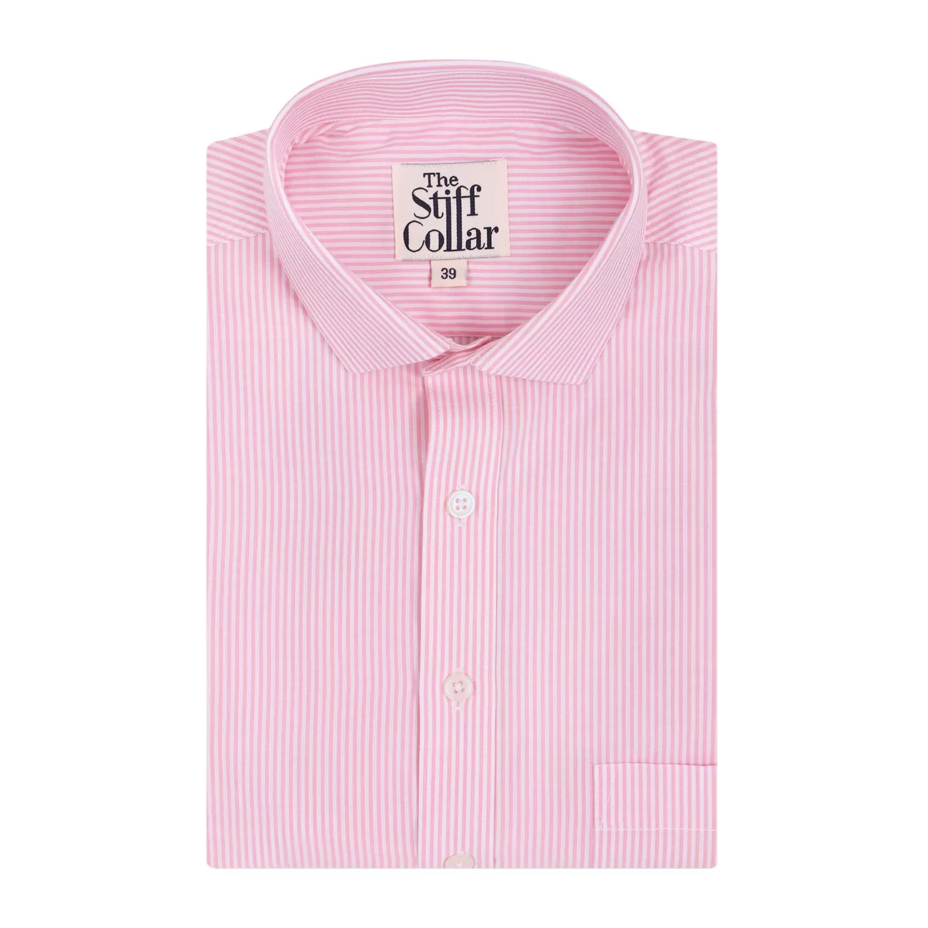 Prism Pink Pencil Stripe Regular Fit Half Sleeve Cotton Shirt