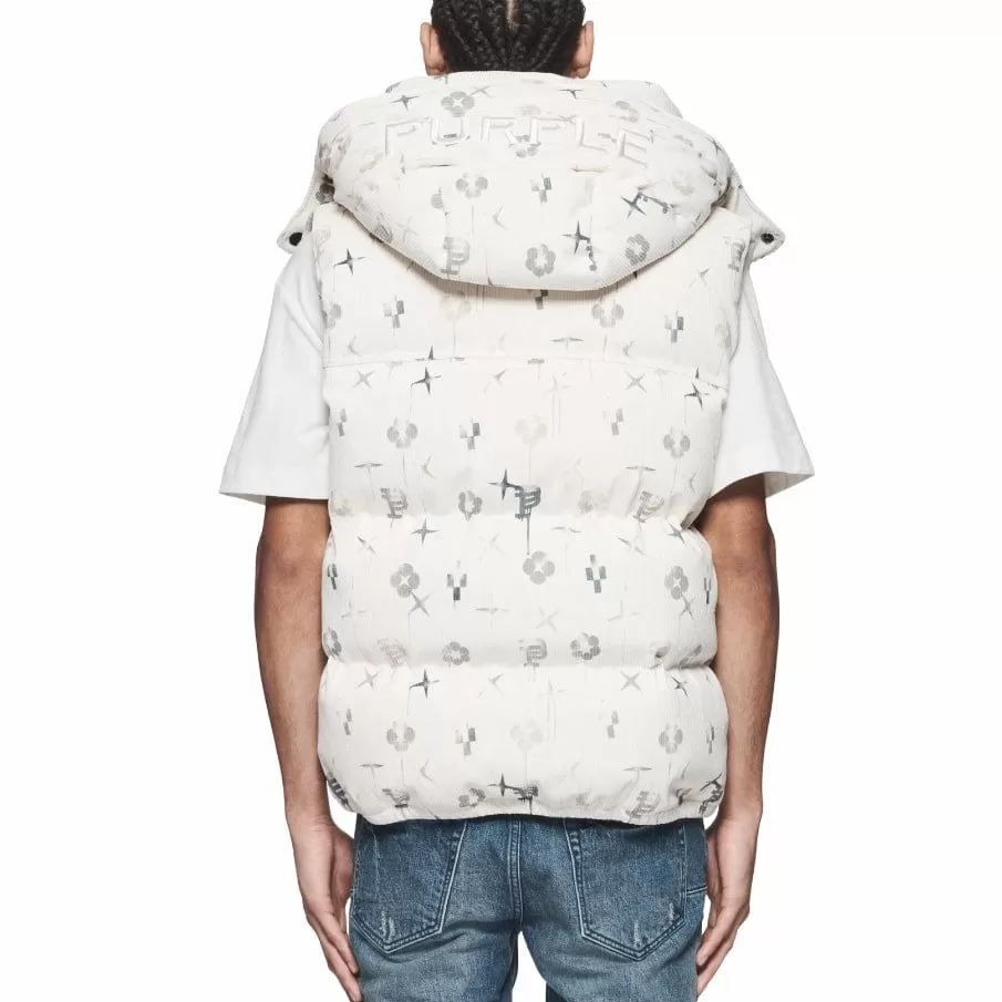 Purple Brand Printed Corduroy Puffer Vest (Off White) P637-PCLV124