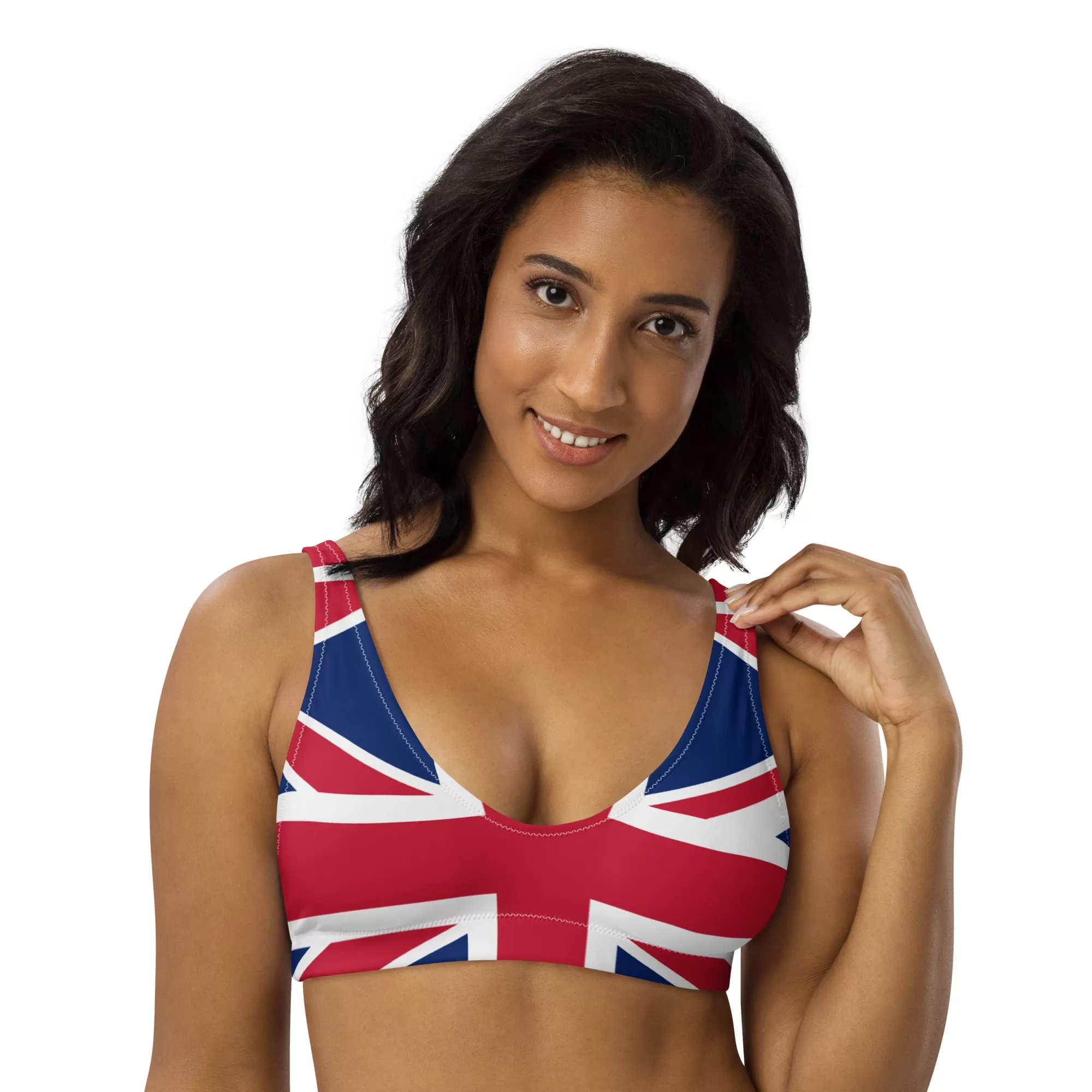 Recycled Polyester Bikini Top Union Jack Uk / Eco Friendly Swimwear