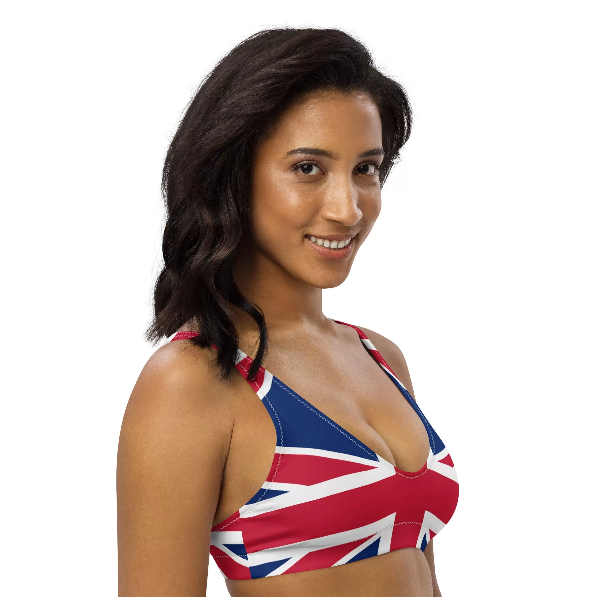 Recycled Polyester Bikini Top Union Jack Uk / Eco Friendly Swimwear