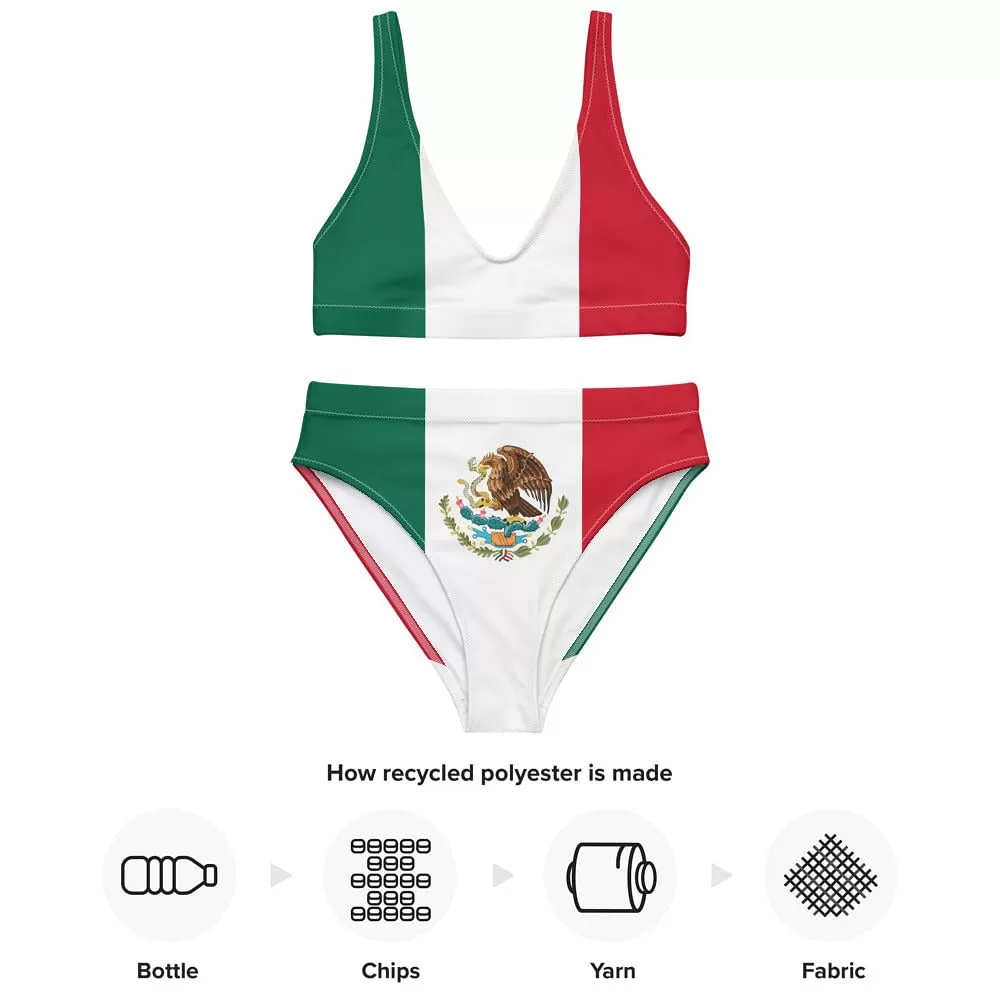 Recycled Polyester Mexico Bikini / Colors Of The Mexican Flag / High Waist Bikini