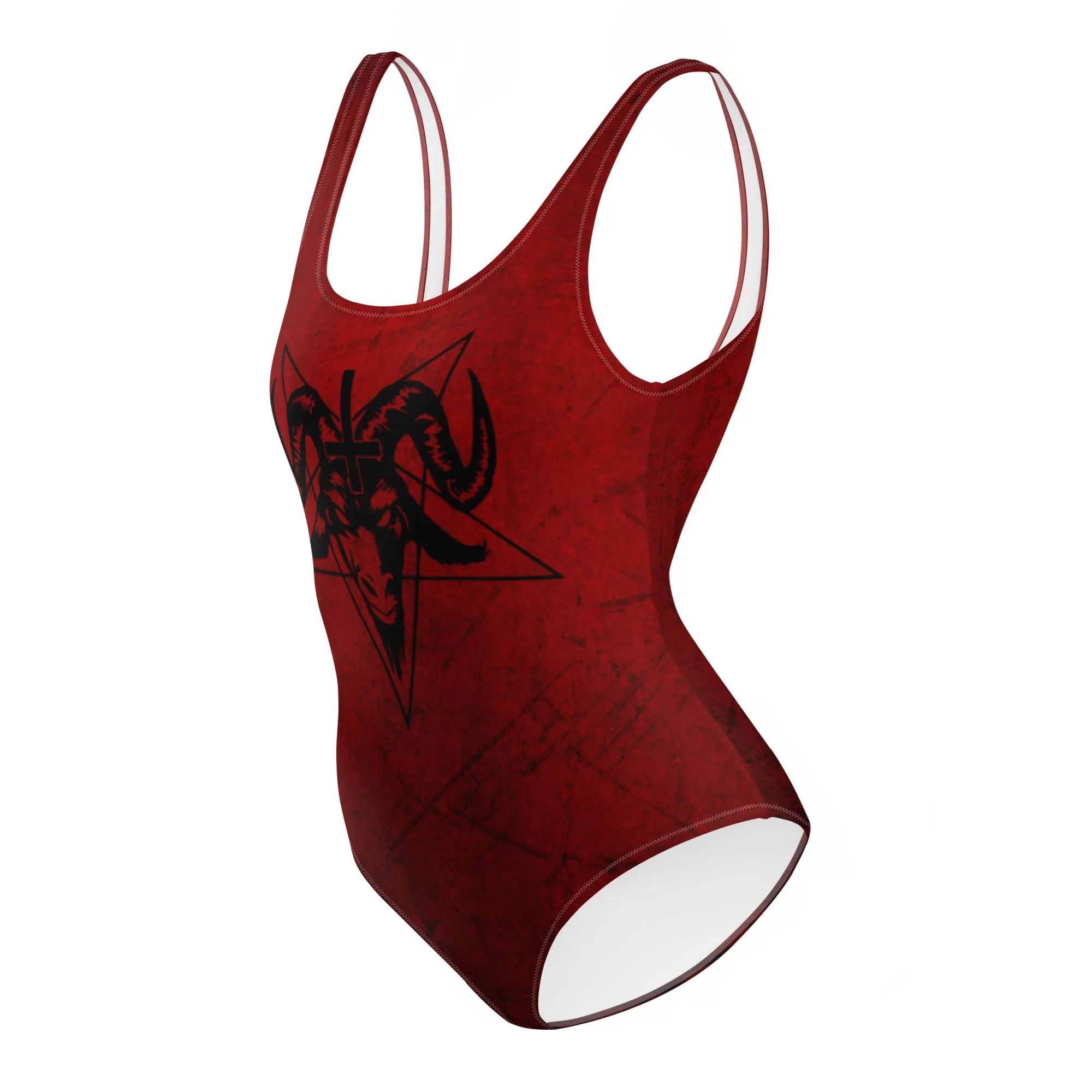 Red One Piece Swimsuit / Baphomet Clothing / Goth Swimwear For Women