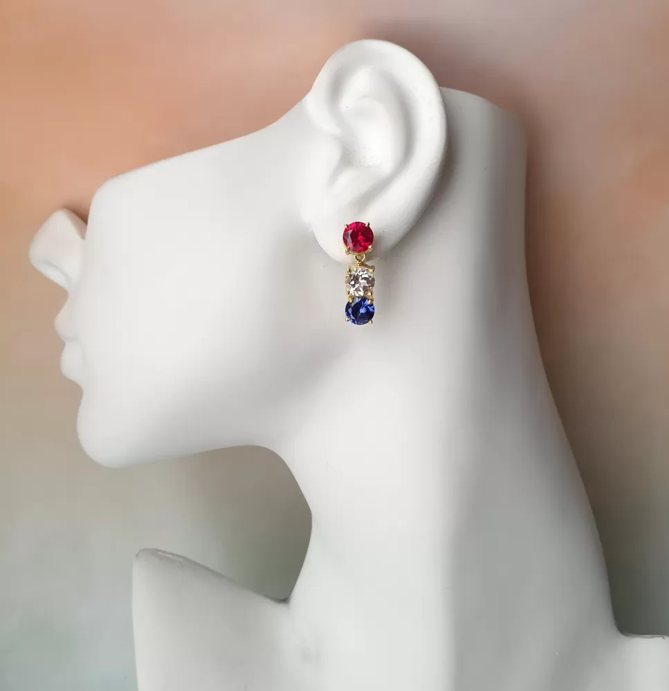 Ruby, White Topaz and Blue Sapphire Detachable Separates Earrings