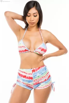 Ruched Tie Dye Two Piece Swimwear