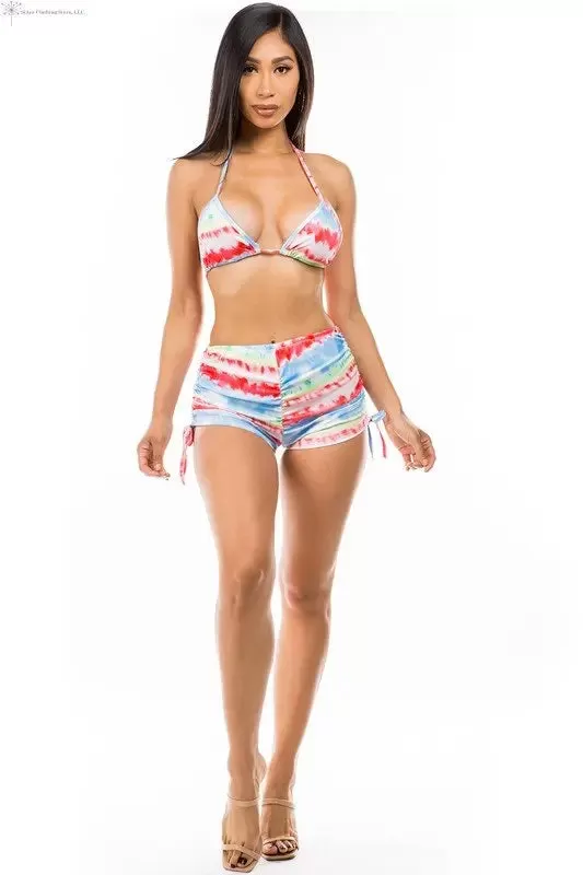 Ruched Tie Dye Two Piece Swimwear