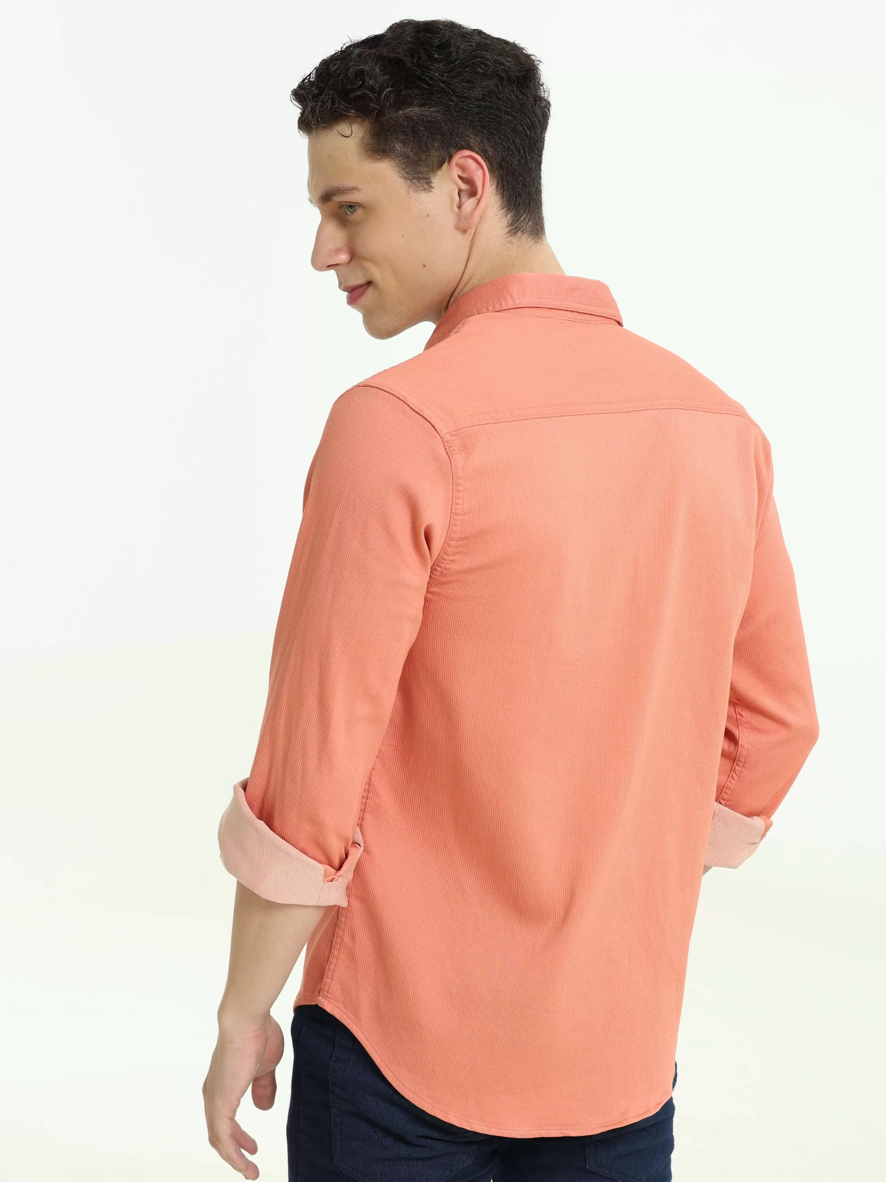 Salmon solid double pocket shirt