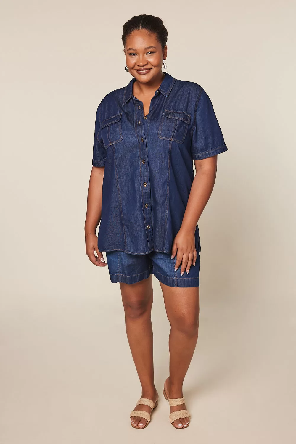 Sam Tencel Short Sleeve Shirt in Dark Wash