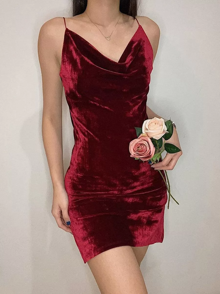 Sexy velvet suspender dress