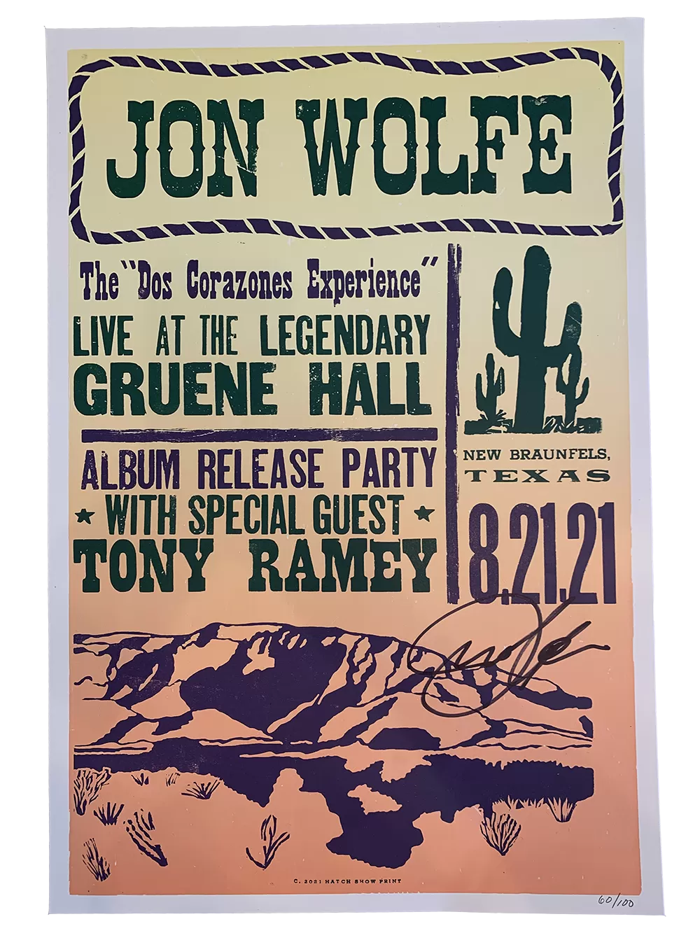 SIGNED Hatch Print Dos Corazones Experience Gruene Hall Poster