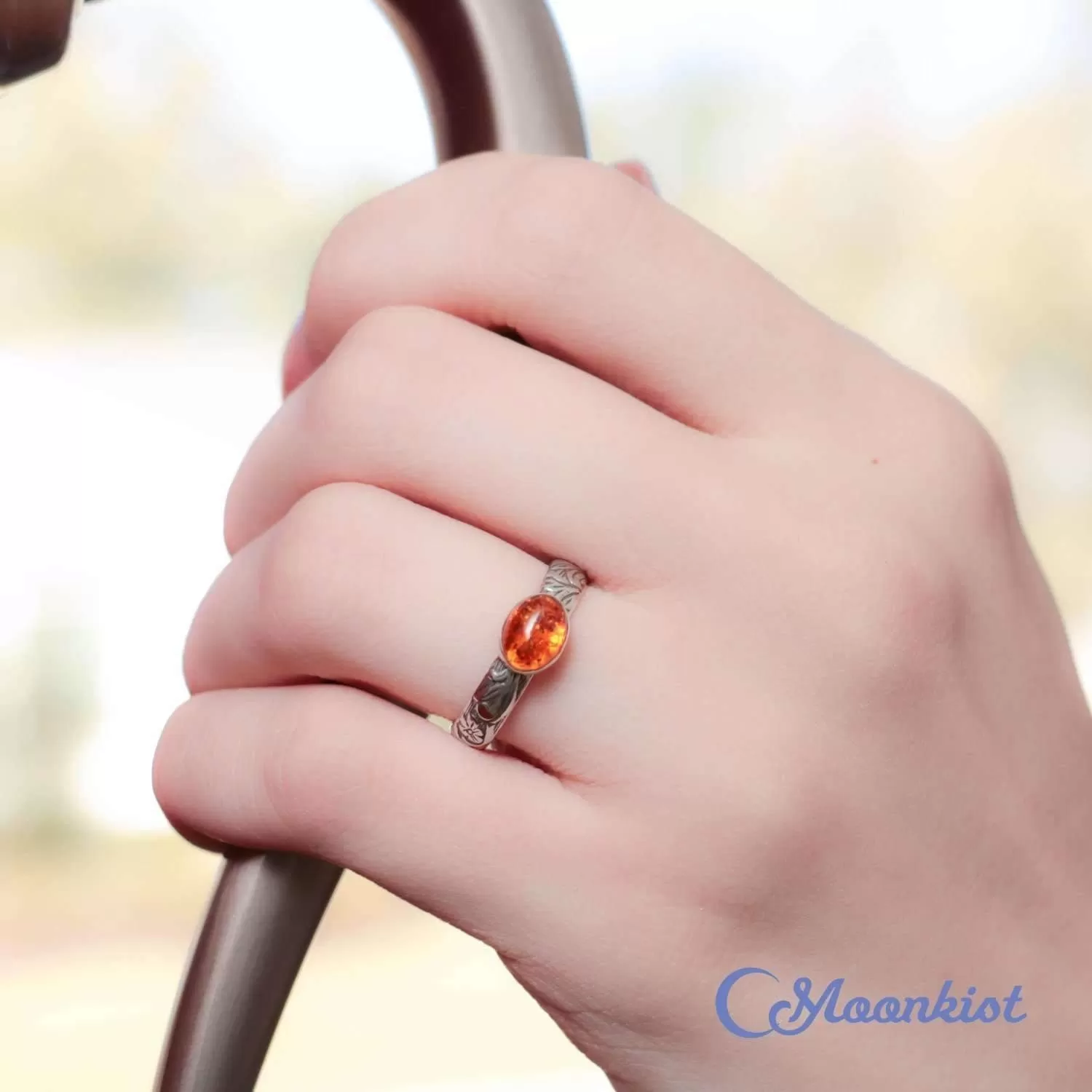 Silver Baltic Amber Oval Promise Ring for Her | Moonkist Designs