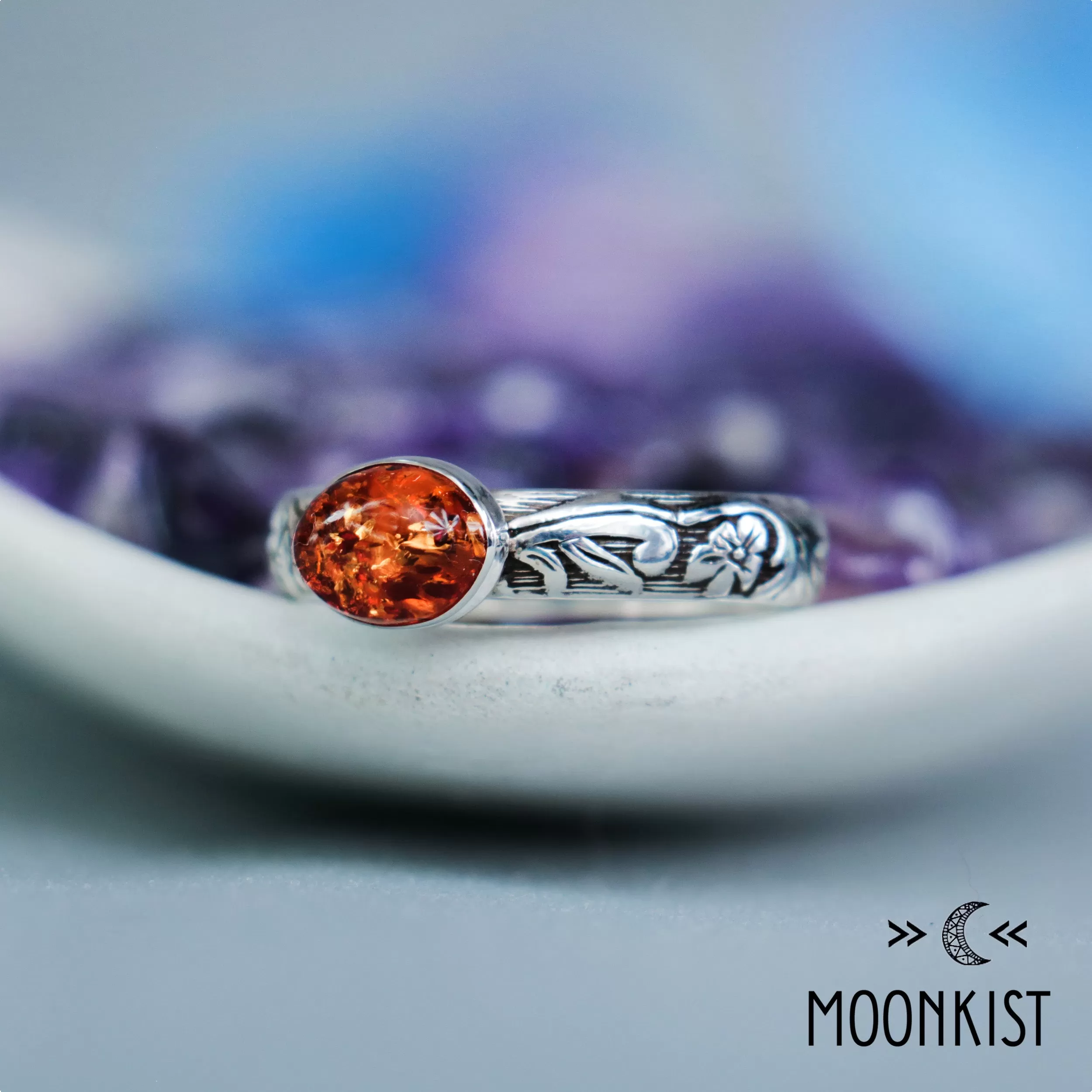 Silver Baltic Amber Oval Promise Ring for Her | Moonkist Designs