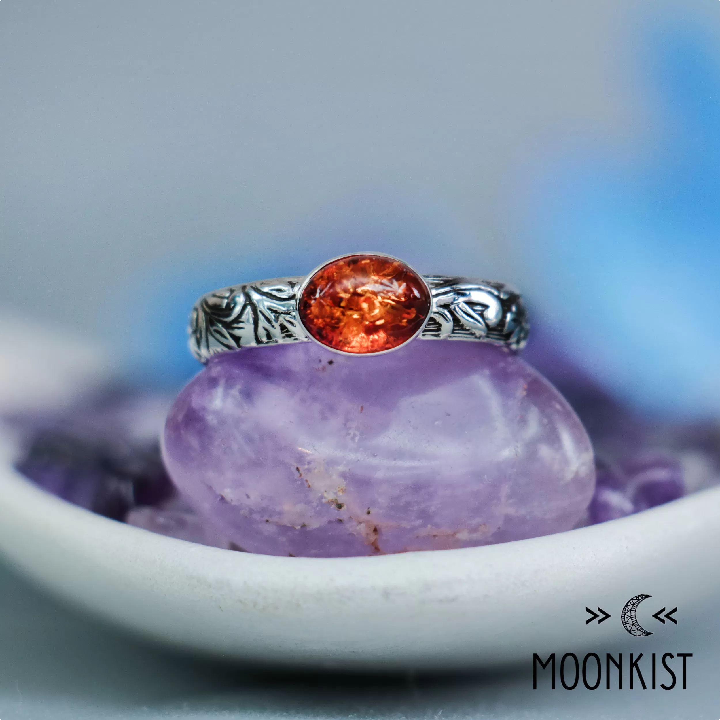 Silver Baltic Amber Oval Promise Ring for Her | Moonkist Designs