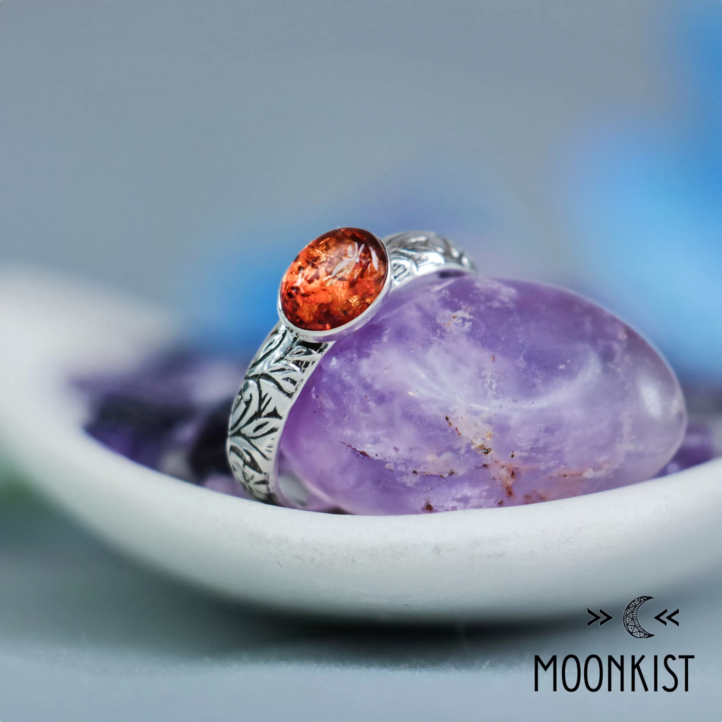 Silver Baltic Amber Oval Promise Ring for Her | Moonkist Designs