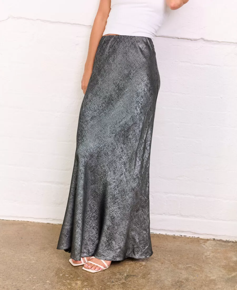 Silver Satin Maxi Skirt