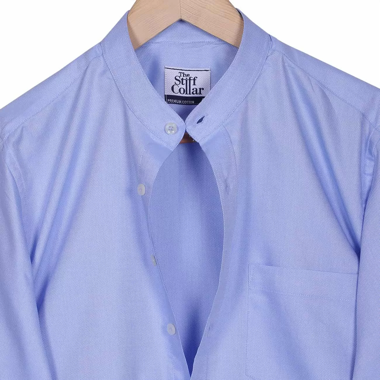 Sky Blue Charm Dobby Mandarin Collar 2 Ply Giza Cotton Shirt