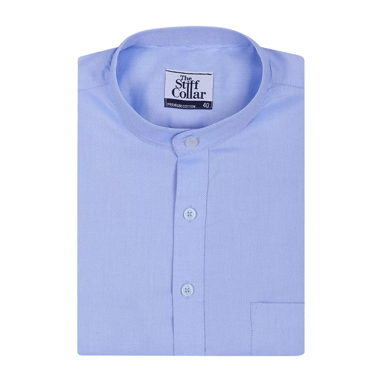 Sky Blue Charm Dobby Mandarin Collar 2 Ply Giza Cotton Shirt