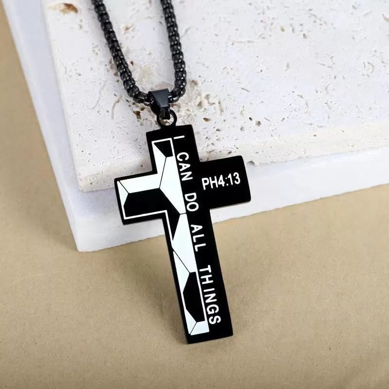 Soccer Cross Necklace for Boys Bible Verse I CAN DO All Things Stainless Steel Sport Pendant for Men