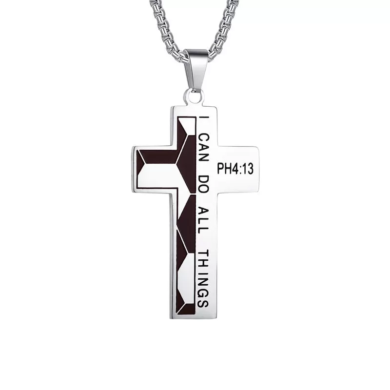 Soccer Cross Necklace for Boys Bible Verse I CAN DO All Things Stainless Steel Sport Pendant for Men