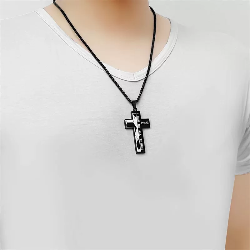 Soccer Cross Necklace for Boys Bible Verse I CAN DO All Things Stainless Steel Sport Pendant for Men