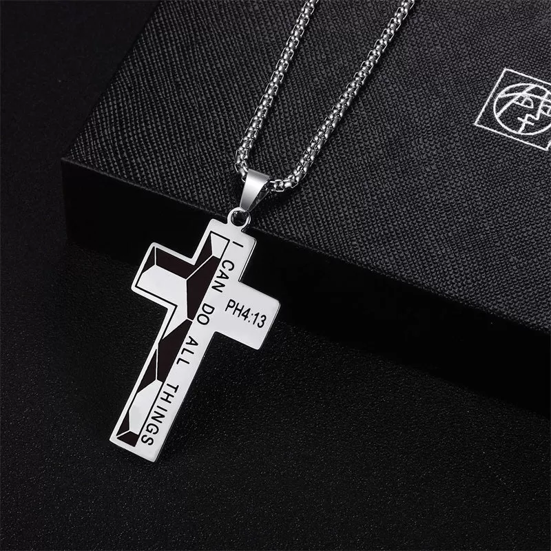 Soccer Cross Necklace for Boys Bible Verse I CAN DO All Things Stainless Steel Sport Pendant for Men