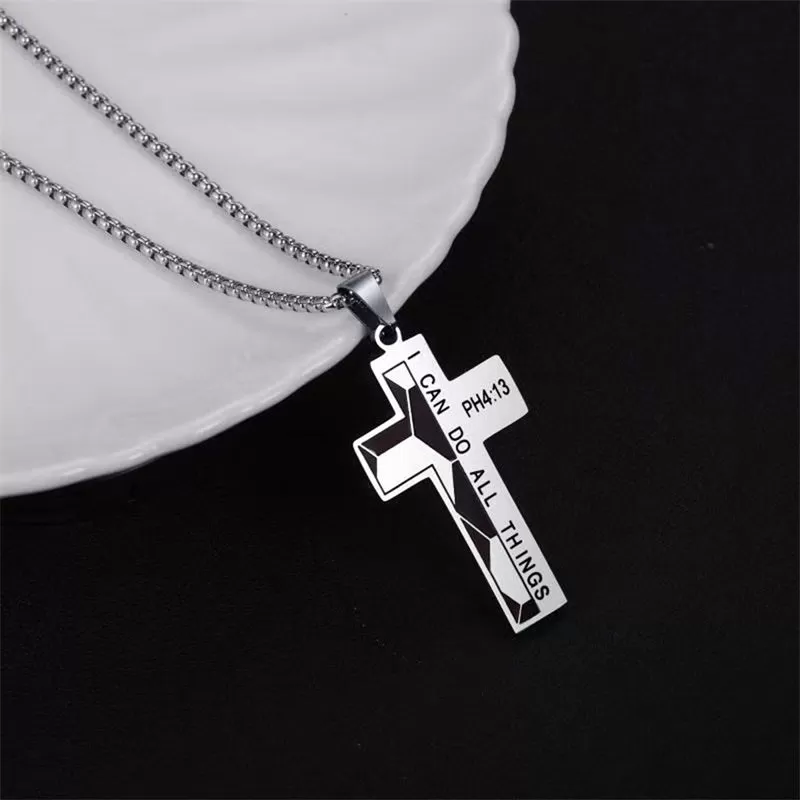 Soccer Cross Necklace for Boys Bible Verse I CAN DO All Things Stainless Steel Sport Pendant for Men