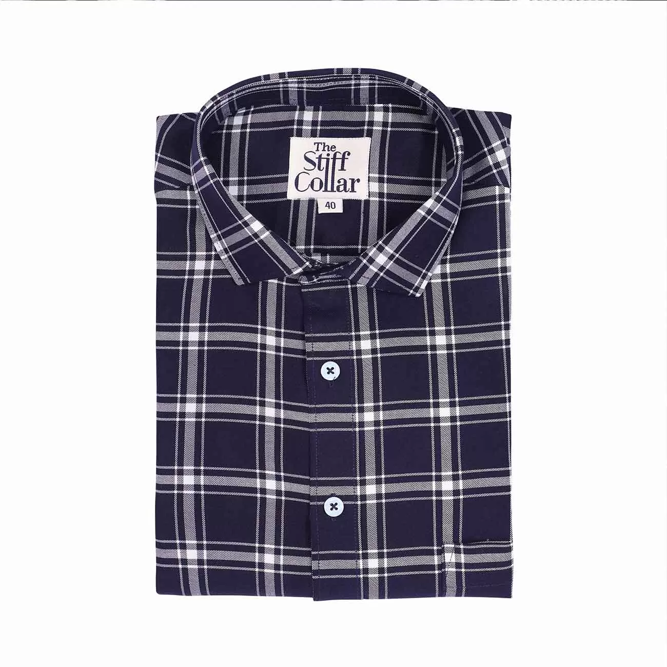 Space Navy Tartan Checks Half Sleeves Giza Cotton Shirt