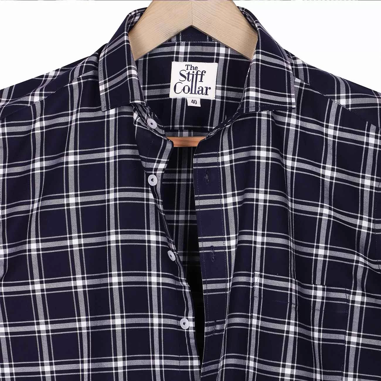 Space Navy Tartan Checks Half Sleeves Giza Cotton Shirt