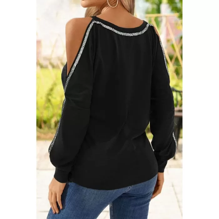 Split Sleeve Top w Sequin Trim