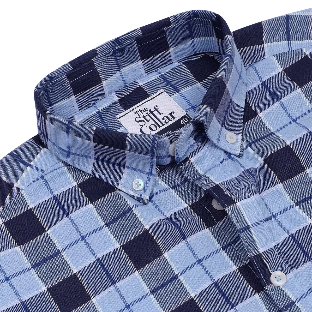 Stone Blue And White Black Check Button Down Combo