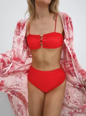 Suri Bikini Top With Gold Ring Detail | Classic Red