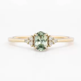 Teresa Ring 6x4mm 0.6ct Light Green Oval Montana Sapphire, 14K Yellow Gold