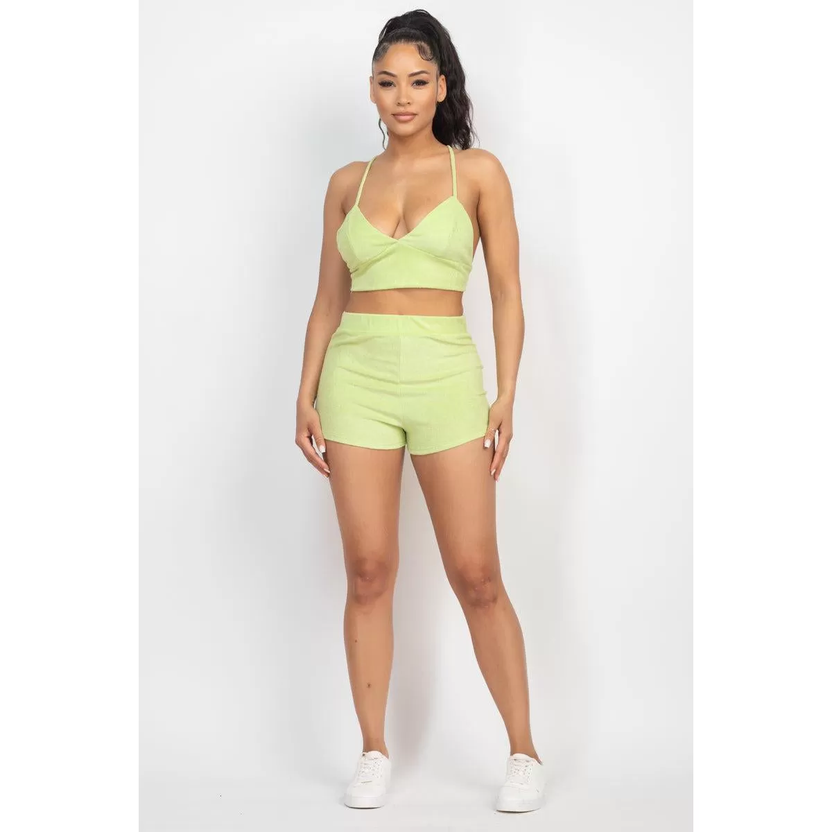 Terry Towel Bralette Top & Mini Shorts Set