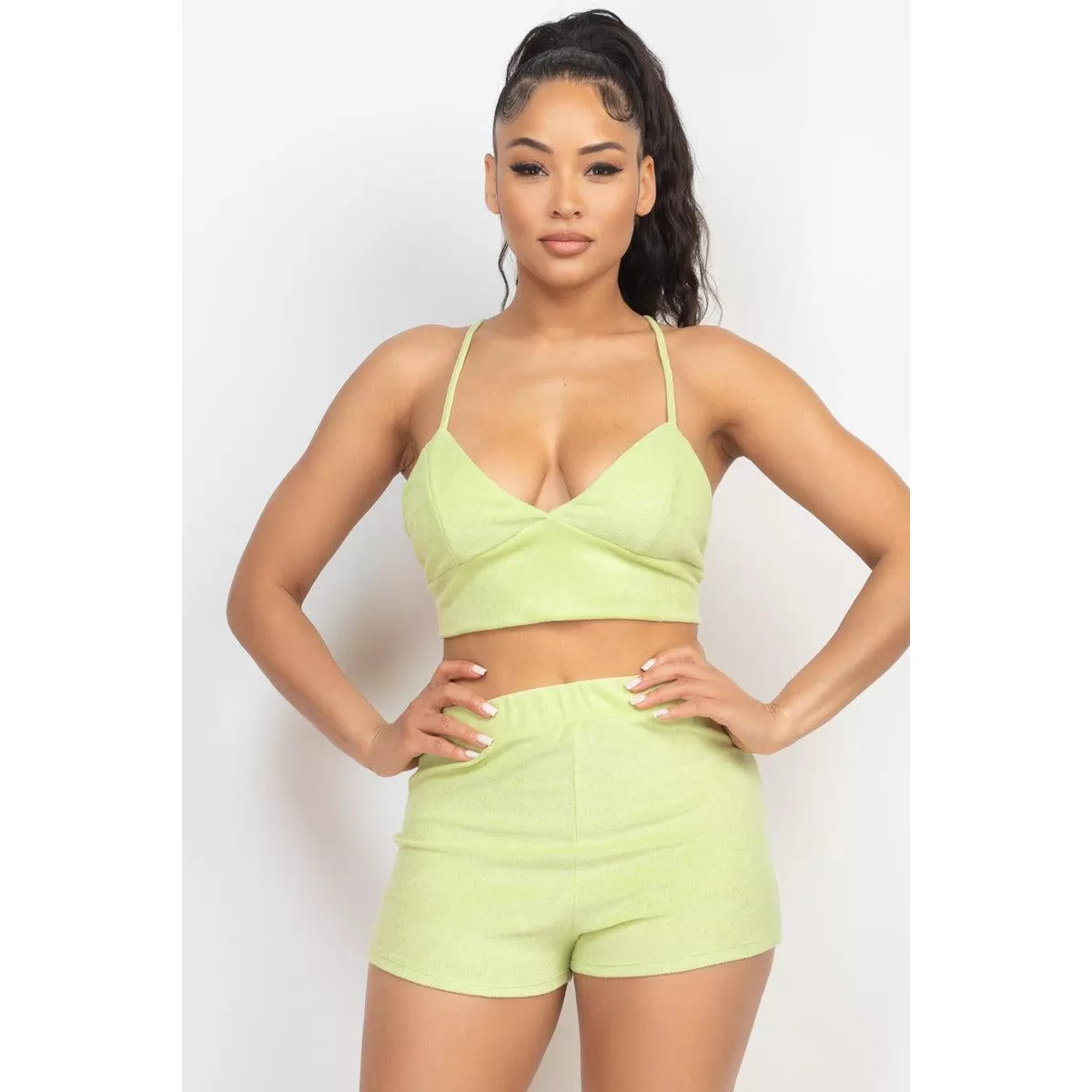 Terry Towel Bralette Top & Mini Shorts Set