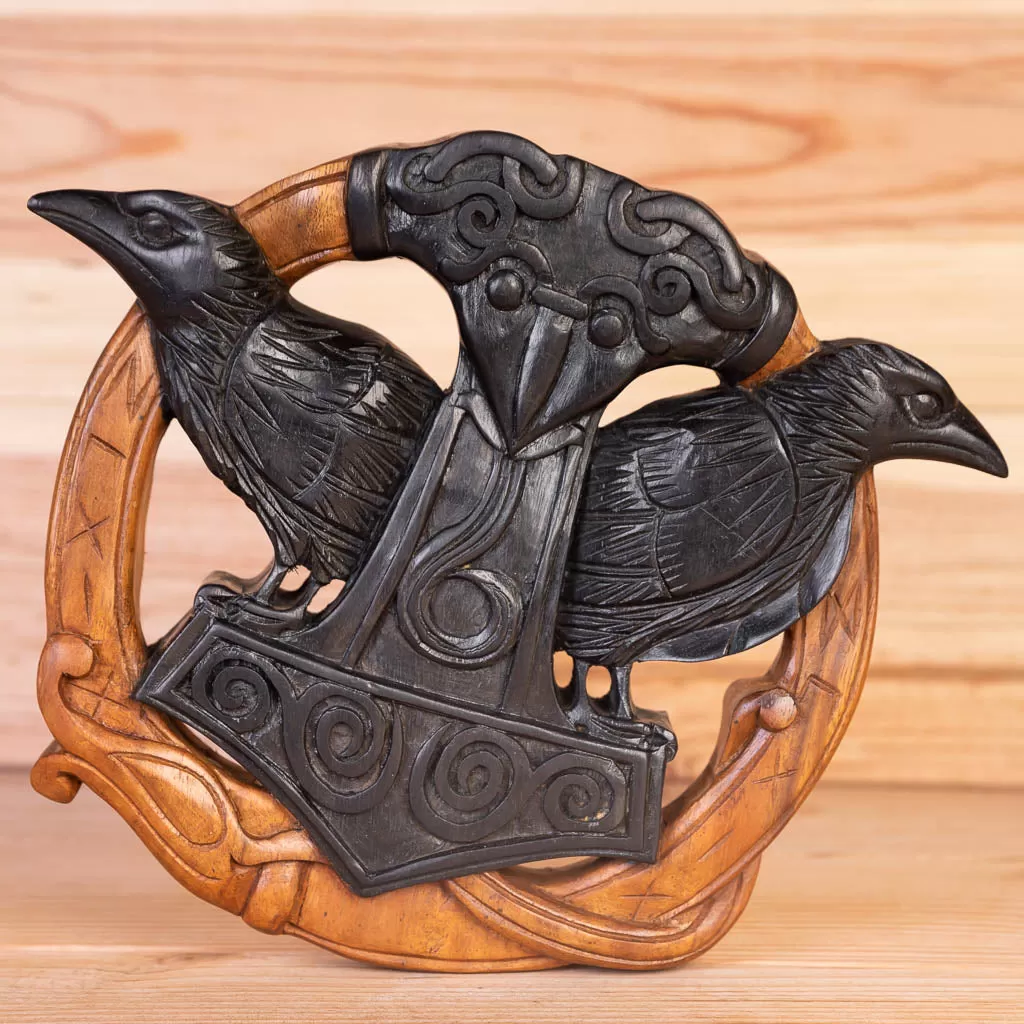 Thor's Hammer and Black Ravens Wall Hanging