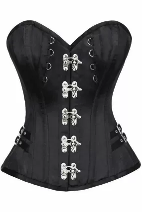 Top Drawer Black Satin Steel Boned Overbust Corset w/Buckles