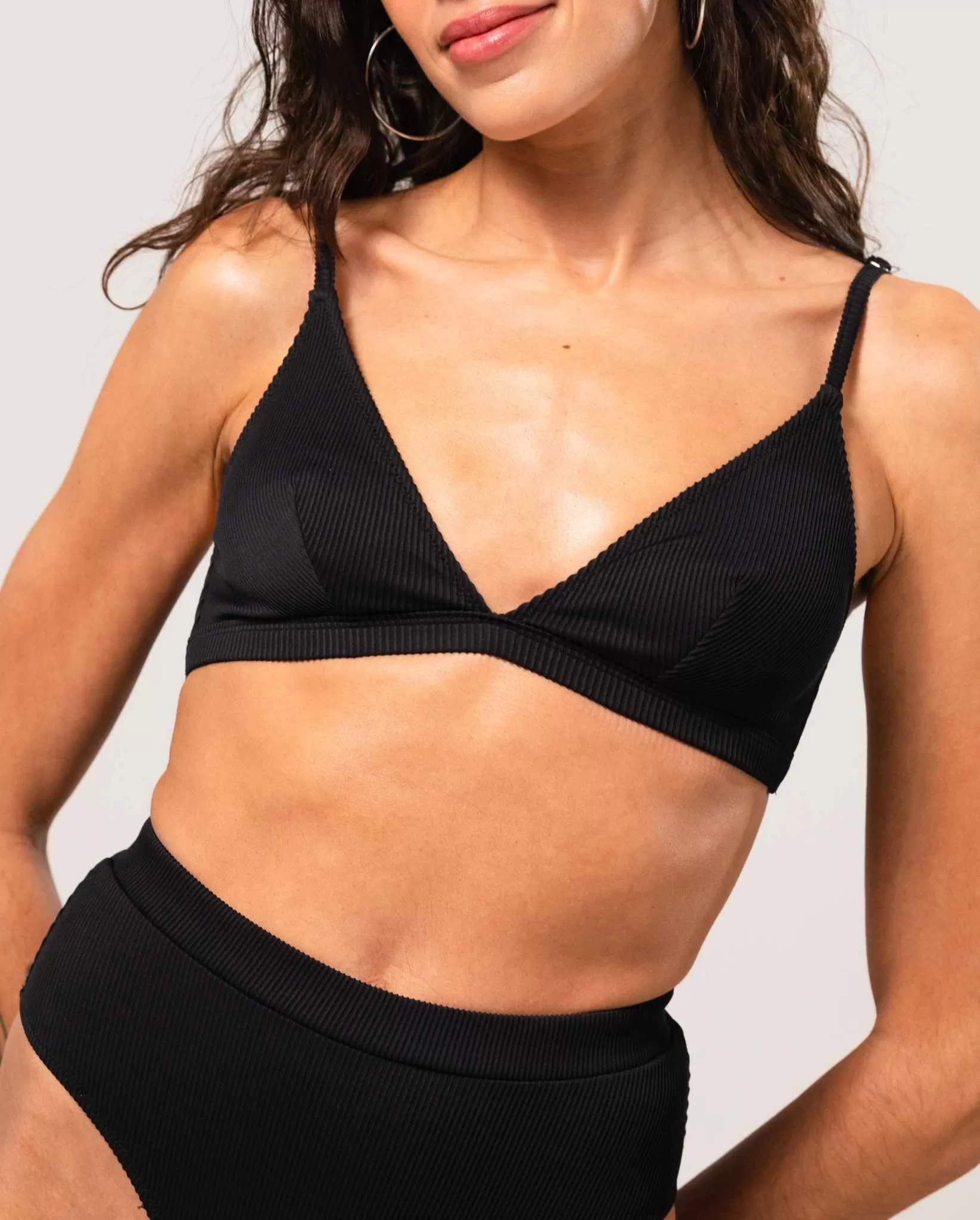 Triangle Bikini Top Black Rib